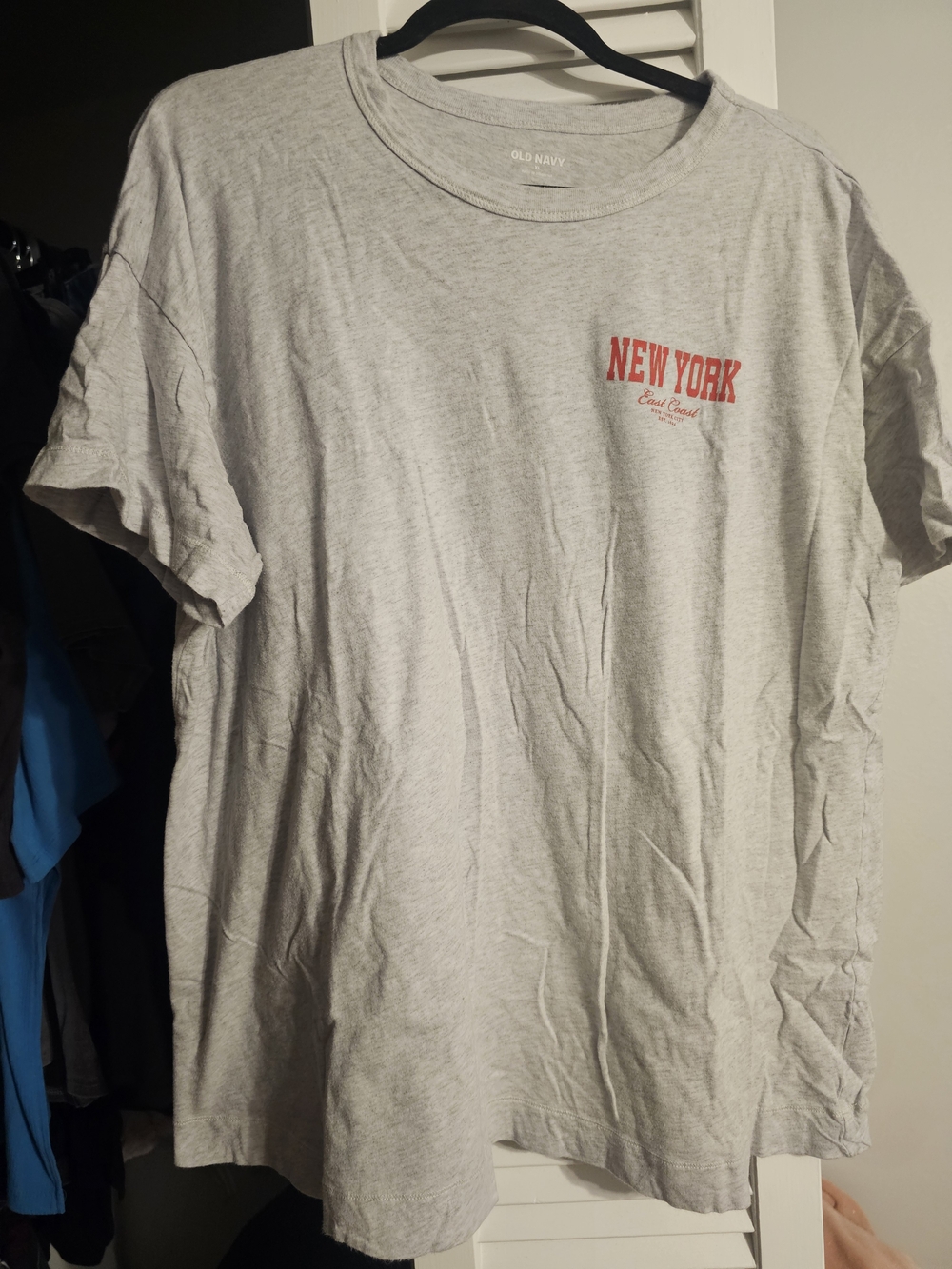Old Navy Light Gray Short-Sleeve Tee with Red 'New York' Chest Print